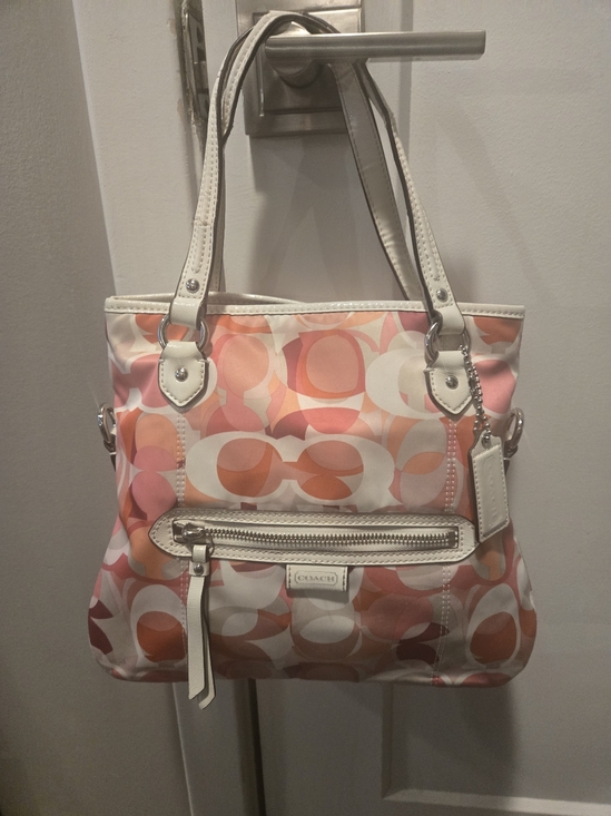 Coach Handbags - Coach Emma Kaleidoscope Signature Tote Pink Orange Multi Canvas Bag PreOwned